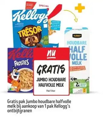 Jumbo Gratis pak Jumbo houdbare halfvolle melk bij aankoop van 1 pak Kellogg's ontbijtgranen aanbieding