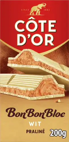 Dekamarkt Côte d'Or Bonbonbloc praline wit aanbieding