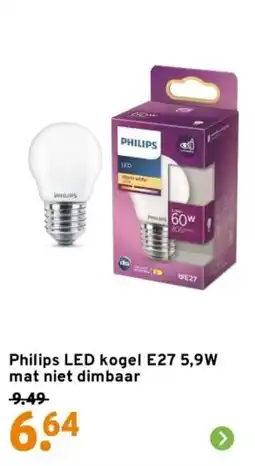 GAMMA Philips LED kogel E27 5,9W mat niet dimbaar aanbieding