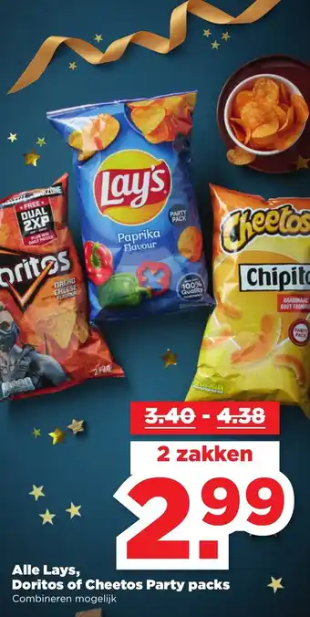 PLUS Alle Lays. Doritos of Cheetos Party packs aanbieding