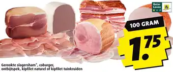 Boni Gerookte slagersham, coburger, ontbijtspek, kipfilet naturel of kipfilet tuinkruiden aanbieding