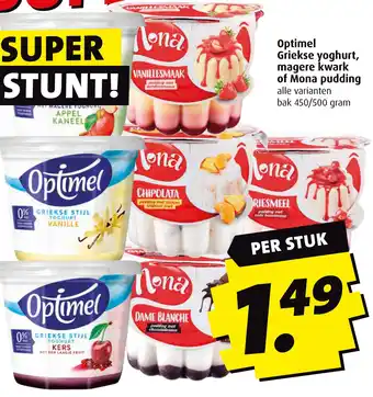Boni Optimel Griekse yoghurt, magere kwark of Mona pudding aanbieding