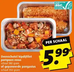 Boni Ovenschotel kipdijfilet pompoen rosso of gepaneerde pangasius aanbieding