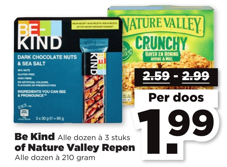 Be Kind of Nature Valley Repen 210g aanbieding bij PLUS