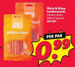 Nettorama Misty & Bluey hondensnacks chicken sticks fillet of donuts aanbieding