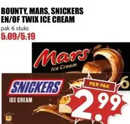 MCD Supermarkt BOUNTY, MARS, SNICKERS EN/OF TWIX ICE CREAM aanbieding