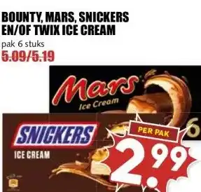 MCD Supermarkt BOUNTY, MARS, SNICKERS EN/OF TWIX ICE CREAM aanbieding
