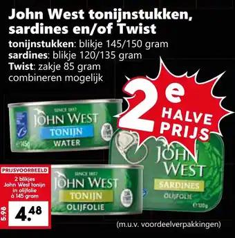 Coop John West tonijnstukken, sardines en/of Twist aanbieding