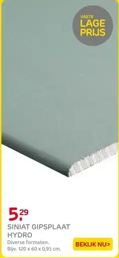 Praxis Siniat Gipsplaat Hydro H2 - RK - 9,5mm - aanbieding