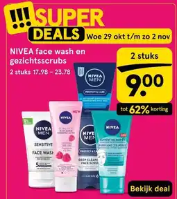 Etos NIVEA face wash en gezichtsscrubs aanbieding