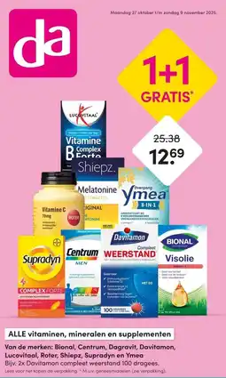 DA Van de merken: Bional, Centrum, Dagravit, Davitamon, Lucovitaal, Roter, Shiepz, Supradyn en Ymea aanbieding