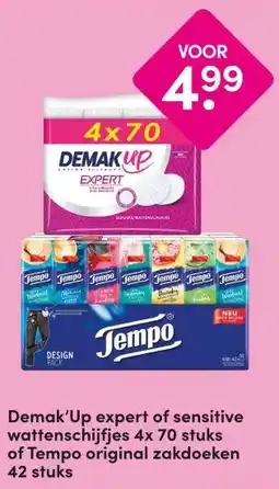 DA Demak'Up expert of sensitive wattenschijfjes of Tempo original zakdoeken aanbieding