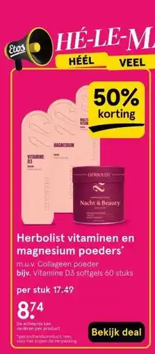 Etos Herbolist vitaminen en magnesium poeders aanbieding