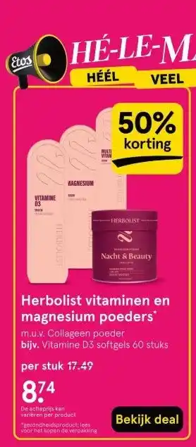 Etos Herbolist vitaminen en magnesium poeders aanbieding