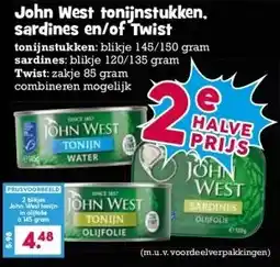 Boon`s Markt John West tonijnstukken. sardines en/of Twis aanbieding