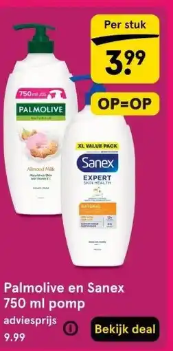 Etos Palmolive en Sanex 750 ml pomp aanbieding