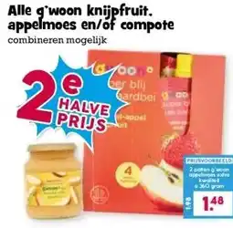 Boon`s Markt Alle g'woon knijpfruit. appelmoes en/of compote aanbieding