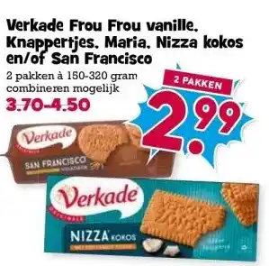 Boon`s Markt Verkade Frou Frou vanille. Knappertjes, Maria, Nizza kokos en/of San Francisco aanbieding