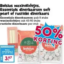 Boon`s Markt Bolsius waxinelichtjes. Essentials dinerkaarsen soft pearl of rustieke dinerkaars aanbieding