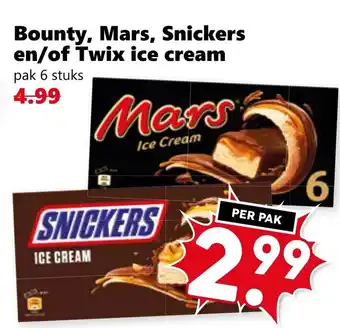 Coop Bounty, Mars, Snickers en/of Twix ice cream aanbieding