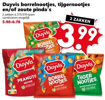 Coop Duyvis borrelnootjes, tijgernootjes en/of zoute pinda's aanbieding