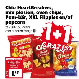 Coop Chio HeartBreakers, mix plosion, oven chips, Pom-bär, XXL Flippies en/of popcorn aanbieding