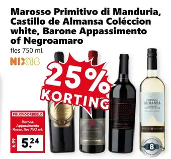 Coop Marosso Primitivo di Manduria, Castillo de Almansa Coléccion white, Barone Appassimento of Negroamaro aanbieding