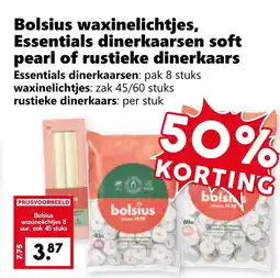 Coop Bolsius waxinelichtjes, Essentials dinerkaarsen soft pearl of rustieke dinerkaars aanbieding