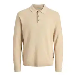 ANWB Jack & Jones Heren Sandri Knit Polo LS Beige aanbieding