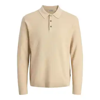 ANWB Jack & Jones Heren Sandri Knit Polo LS Beige aanbieding