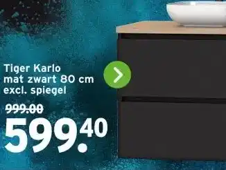 GAMMA Tiger Karlo mat zwart 80 cm excl. spiegel aanbieding