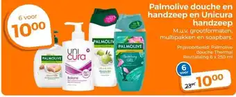 Trekpleister Palmolive douche en handzeep en Unicura handzeep aanbieding