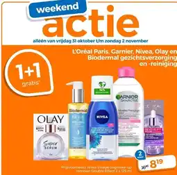 Trekpleister L'Oréal Paris, Garnier, Nivea, Olay en Biodermal gezichtsverzorging en -reiniging aanbieding