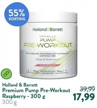 Holland & Barrett Premium Pump Pre-Workout Raspberry - 300 g aanbieding
