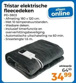 Trekpleister Tristar elektrische fleecedeken aanbieding