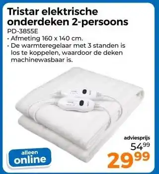 Trekpleister Tristar elektrische onderdeken 2-persoons aanbieding