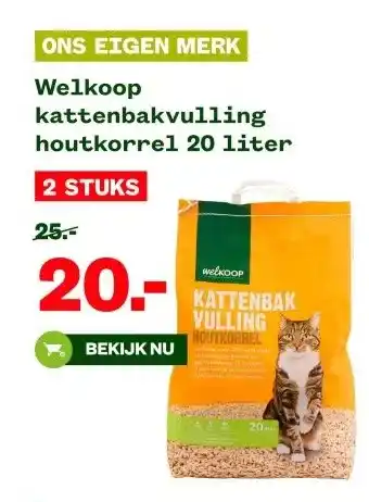 Welkoop Welkoop kattenbakvulling houtkorrel 20 liter aanbieding