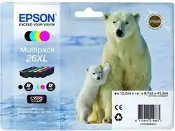 Amazon Epson Inkt T2636, 26XL origineel combi-pak zwart, cyaan, magenta, geel C13T26364010, multipack, XL aanbieding