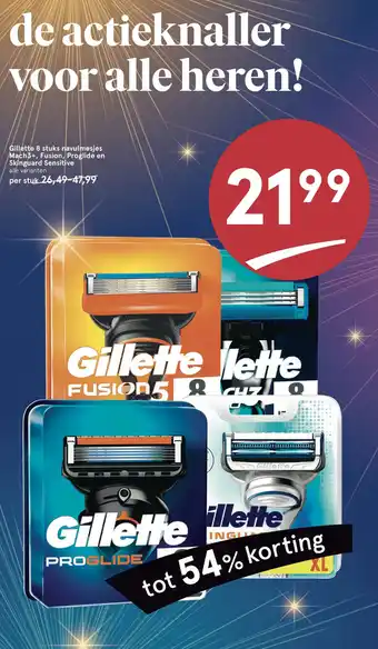 Etos Gillette 8 stuks navulmesjes Mach3+, Fusion, Proglide en Skinguard Sensitive aanbieding