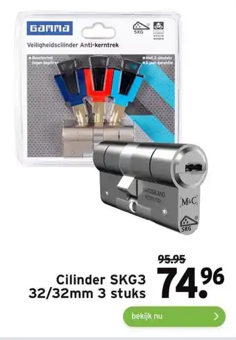 GAMMA Cilinder SKG3 32/32mm 3 stuks aanbieding