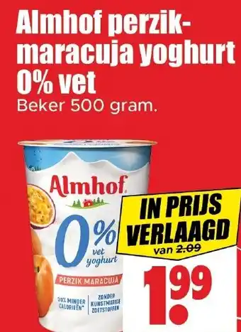 Dirk Almhof perzik- maracuja yoghurt 0% vet aanbieding