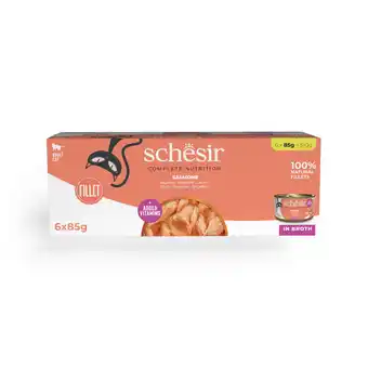 Zooplus Voordeelpakket: 24x85g Schesir Complete Nutrition Filet in bouillon zalm natvoer voor katten aanbieding
