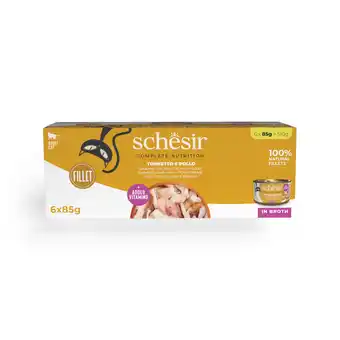Zooplus Voordeelpakket: 24x85g Schesir Complete Nutrition Filet in bouillon tonijn met kip nat kattenvoer aanbieding