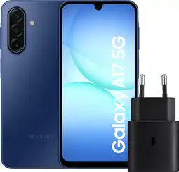 Coolblue Samsung Galaxy A17 128GB Blauw 5G + Samsung Oplader 25 Watt Zwart aanbieding