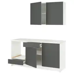 IKEA Knoxhult grijs-witte keukenset: 1 breed aanrecht, 2 wandplanken. Modern, krasbestendig, schoon aanbieding