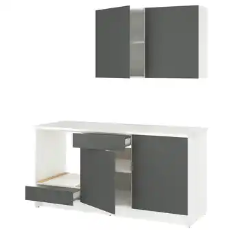 IKEA Knoxhult grijs-witte keukenset: 1 breed aanrecht, 2 wandplanken. Modern, krasbestendig, schoon aanbieding