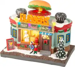 Intratuin Lumineo kersthuisje burgers fast food (hamburgertent) 12 x 19,5 x 16 cm aanbieding