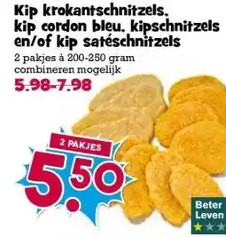 Boon`s Markt Kip krokantschnitzels. kip cordon bleu, kipschnitzels en/of kip satéschnitzels aanbieding