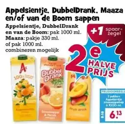 Boon`s Markt Appelsientje, DubbelDrank, Maaza en/of van de Boom sappen aanbieding
