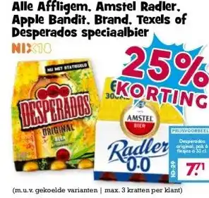 Boon`s Markt Alle Affligem, Amstel Radler, Apple Bandit. Brand. Texels of Desperados speciaalbier aanbieding